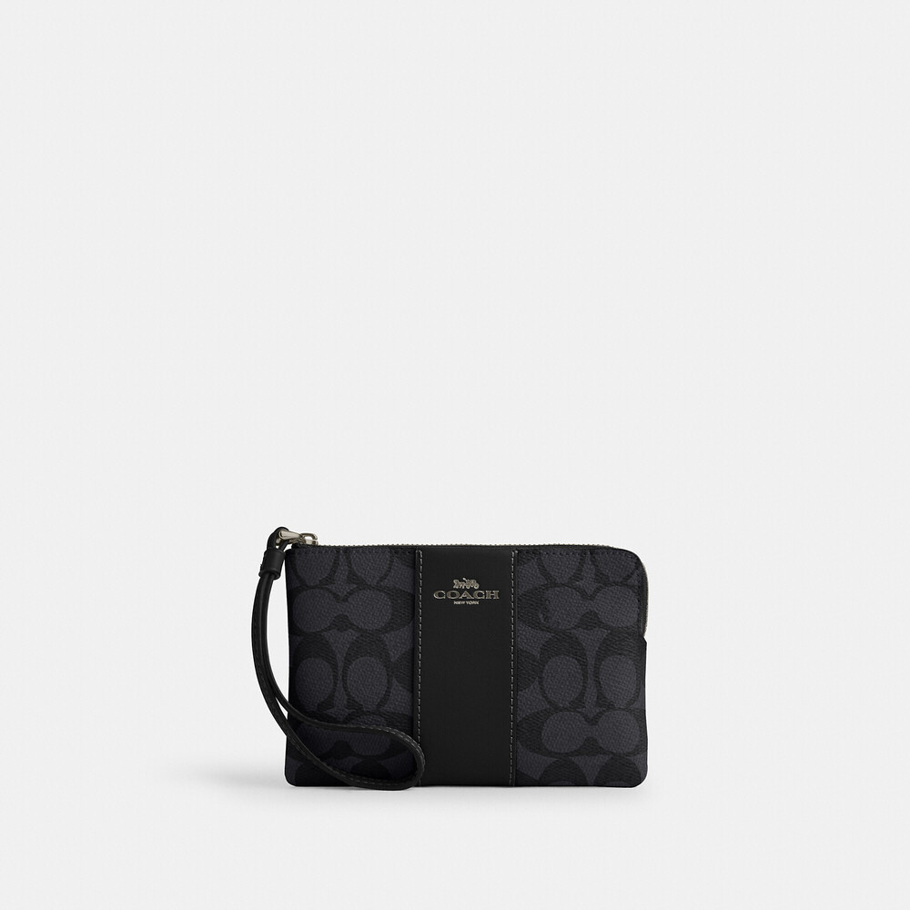 Coach Outlet Corner Zip Wristlet In Signature Canvas With Stripe